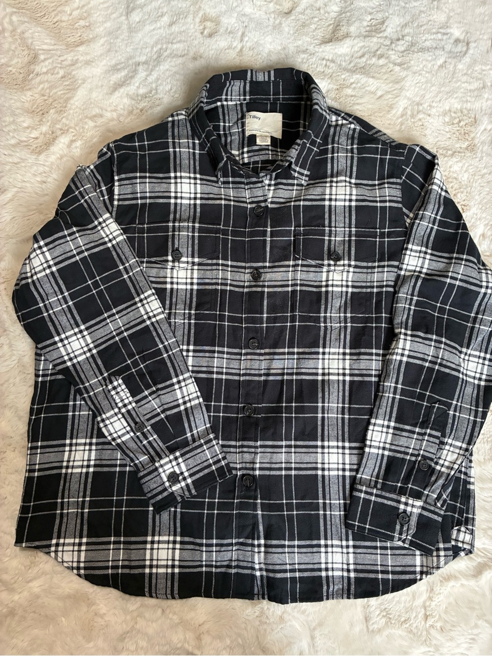 Tilley Black & White Plaid Cotton Button-Down Shirt
